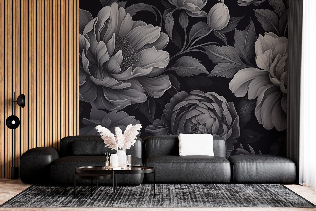Flores cinzentas sobre preto — interior 2