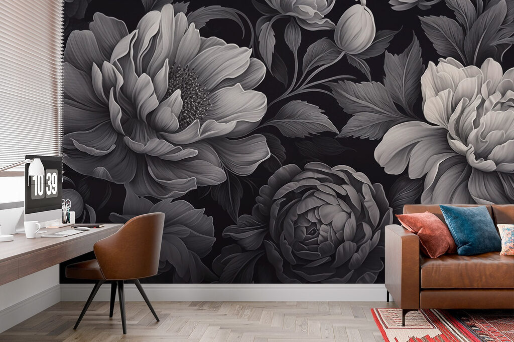 Flores cinzentas sobre preto — interior 3
