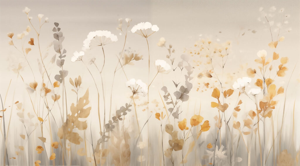 Flores silvestres douradas — design completo