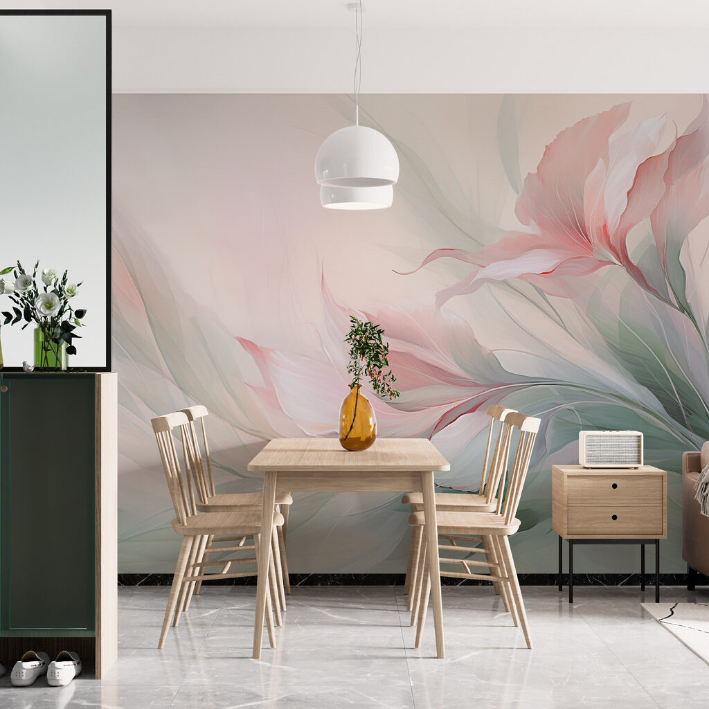 Flores fluidas em pastel — interior 1