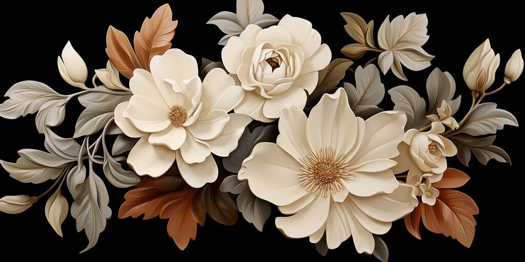 Flores sobre preto — design completo