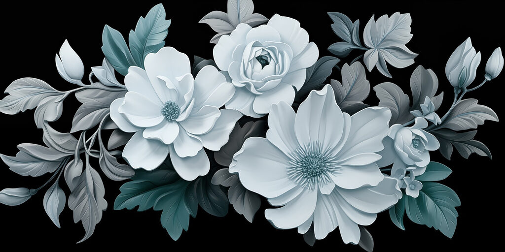 Flores sobre preto — design completo