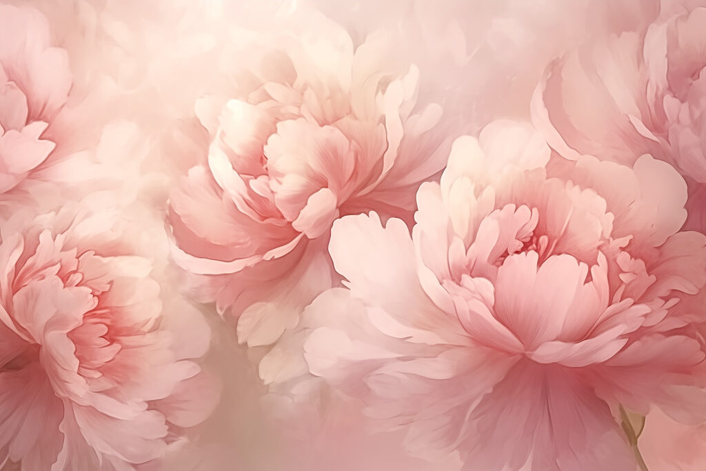 Peónias cor-de-rosa em névoa — design completo