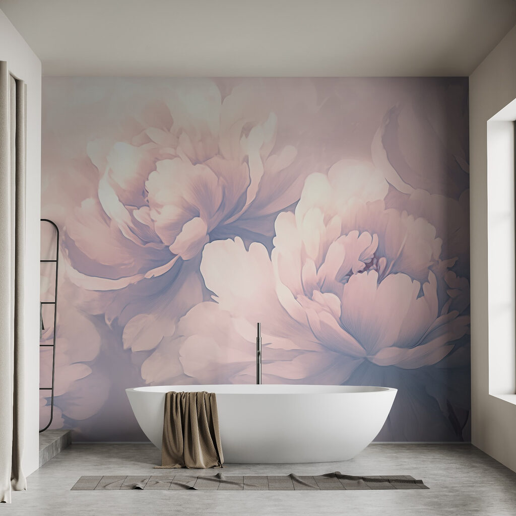 Peónias cor-de-rosa em névoa num interior