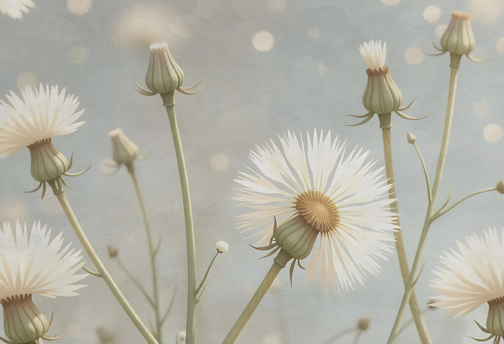 Flores plumosas ao contraluz — design completo