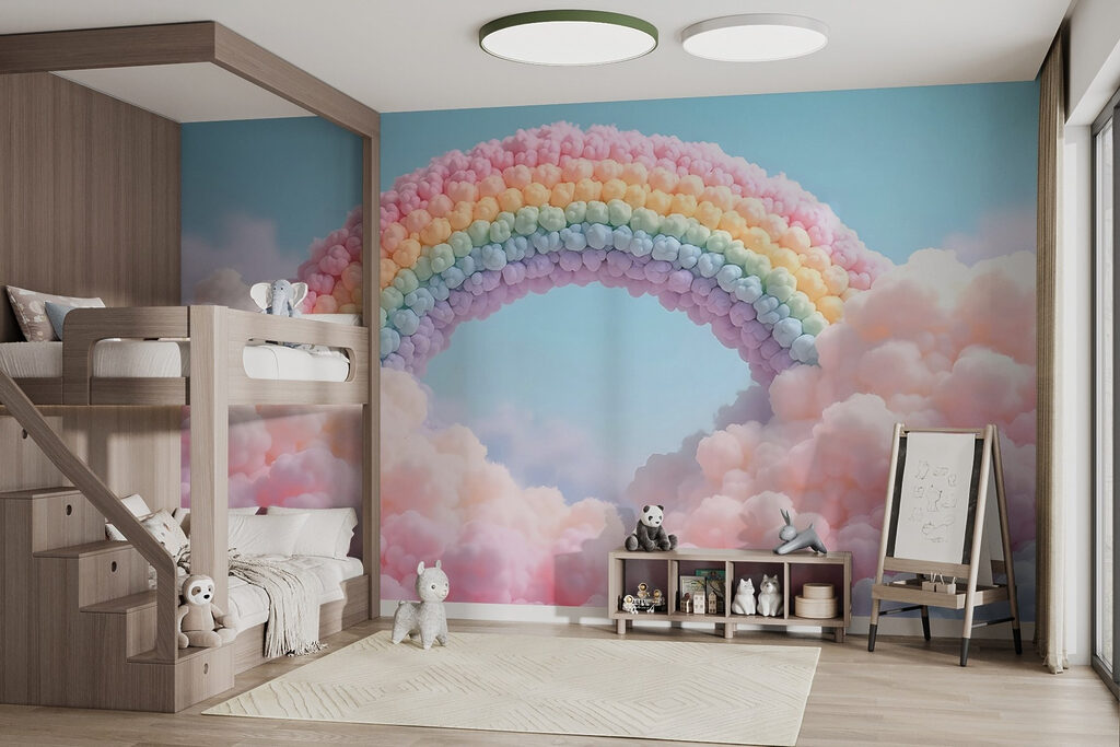 Arco-íris de bolinhas num interior