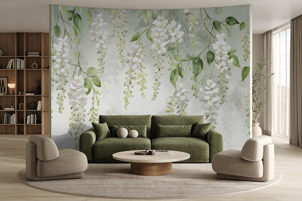 Cachos brancos entre folhas — interior 3