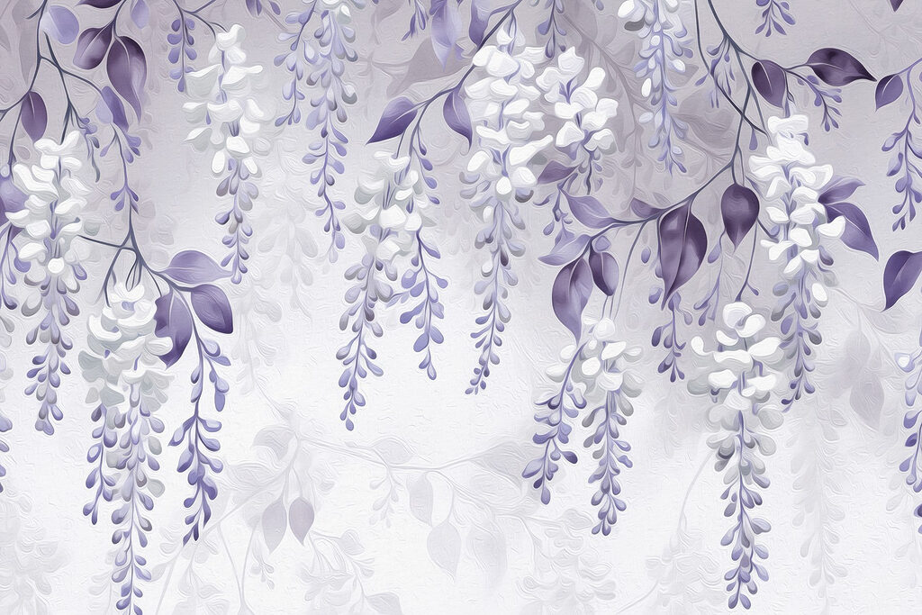 Cachos brancos entre folhas — design completo