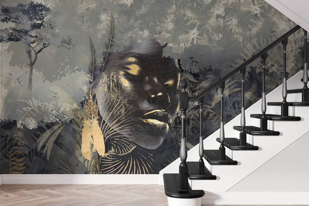 Rosto entre folhagem tropical — interior 1