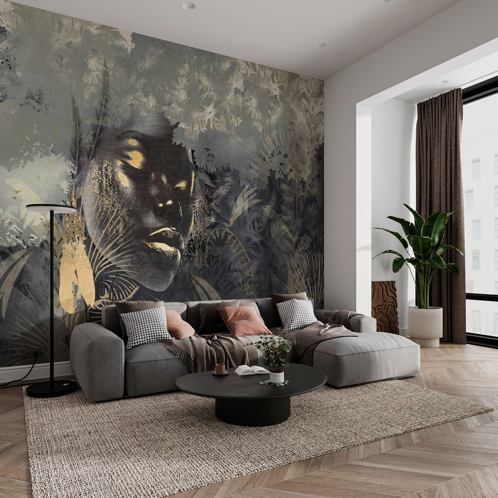 Rosto entre folhagem tropical — interior 2