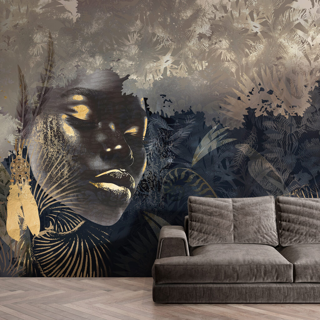 Rosto entre folhagem tropical — interior 2