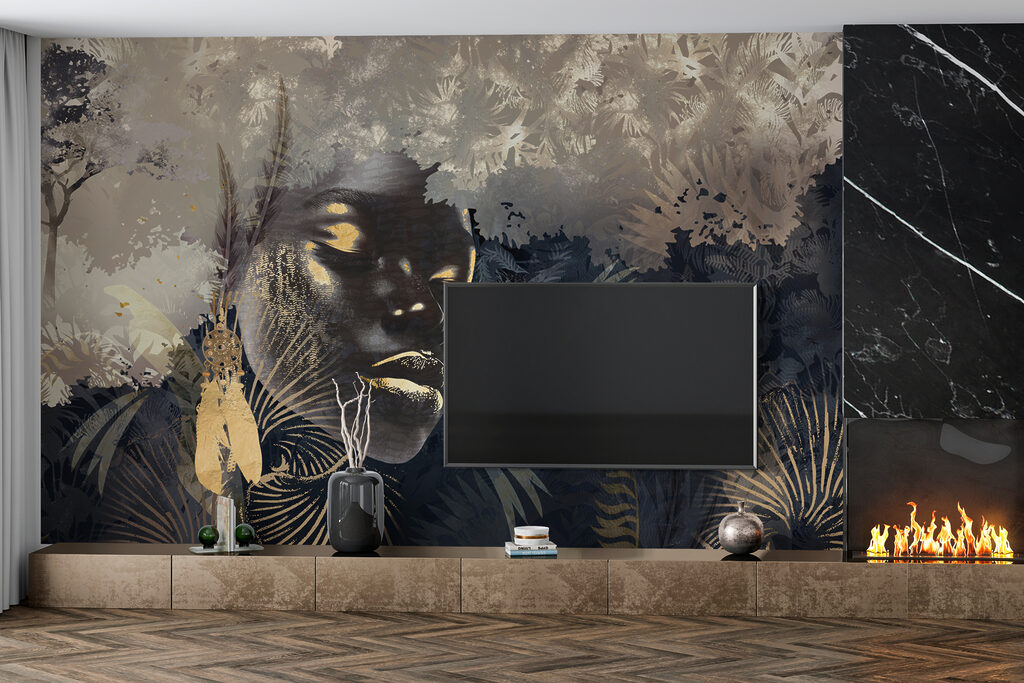 Rosto entre folhagem tropical — interior 3