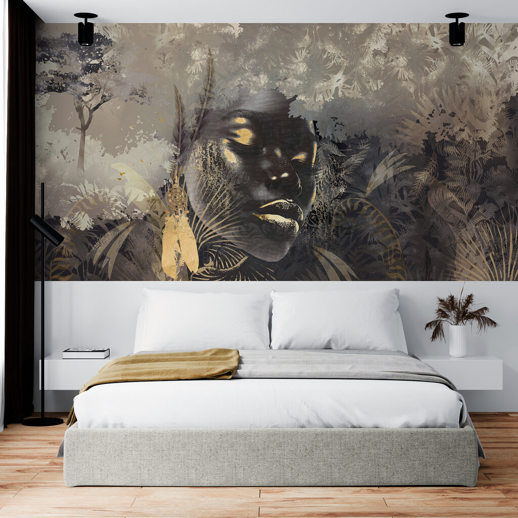 Rosto entre folhagem tropical — interior 1