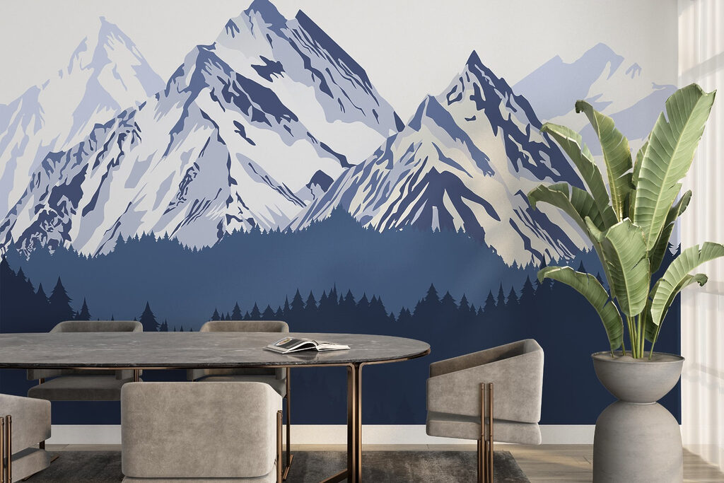 Montanhas nevadas sobre pinheiros — interior 1