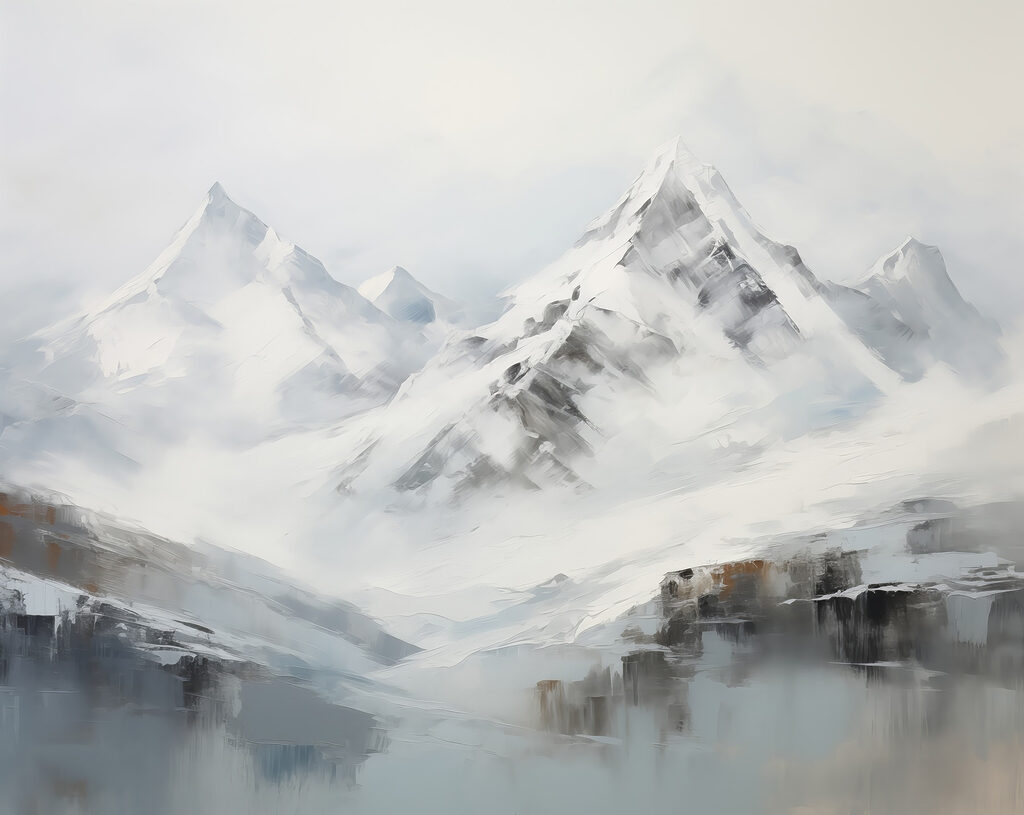 Picos nevados em aguarela — design completo