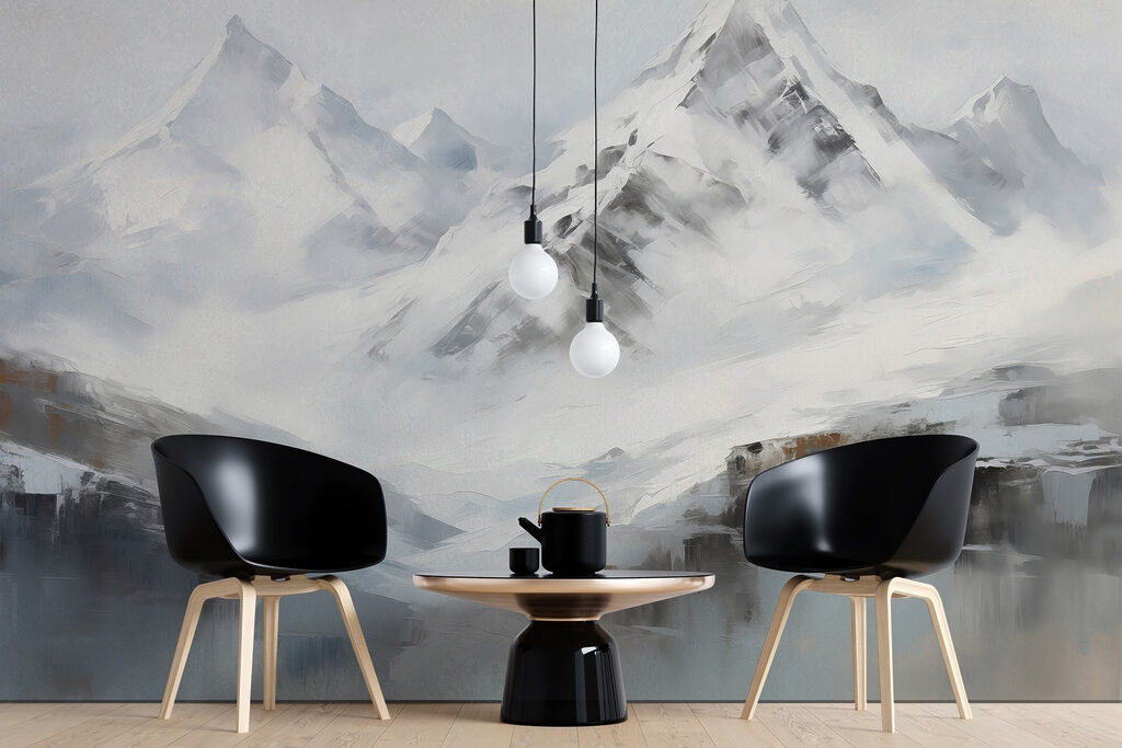 Picos nevados em aguarela — interior 1