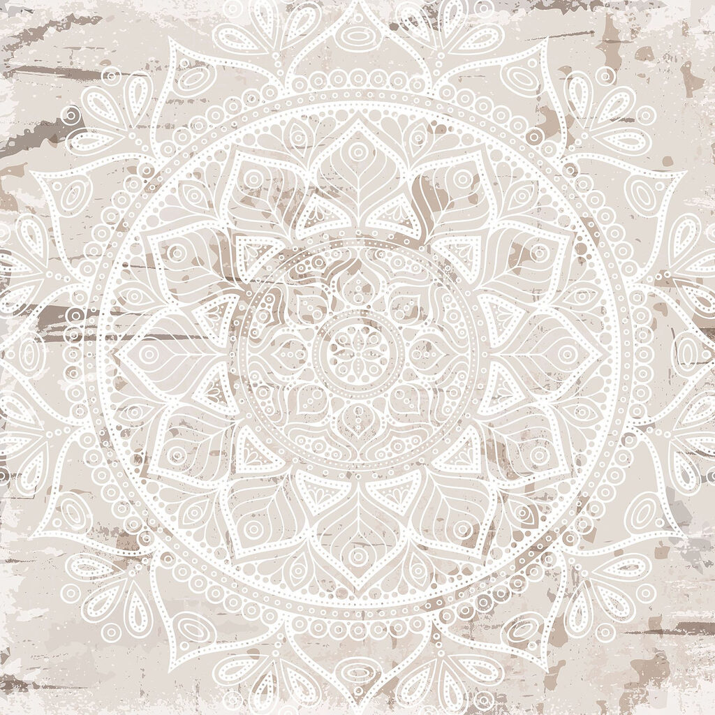 Mandala branca sobre bege — design completo