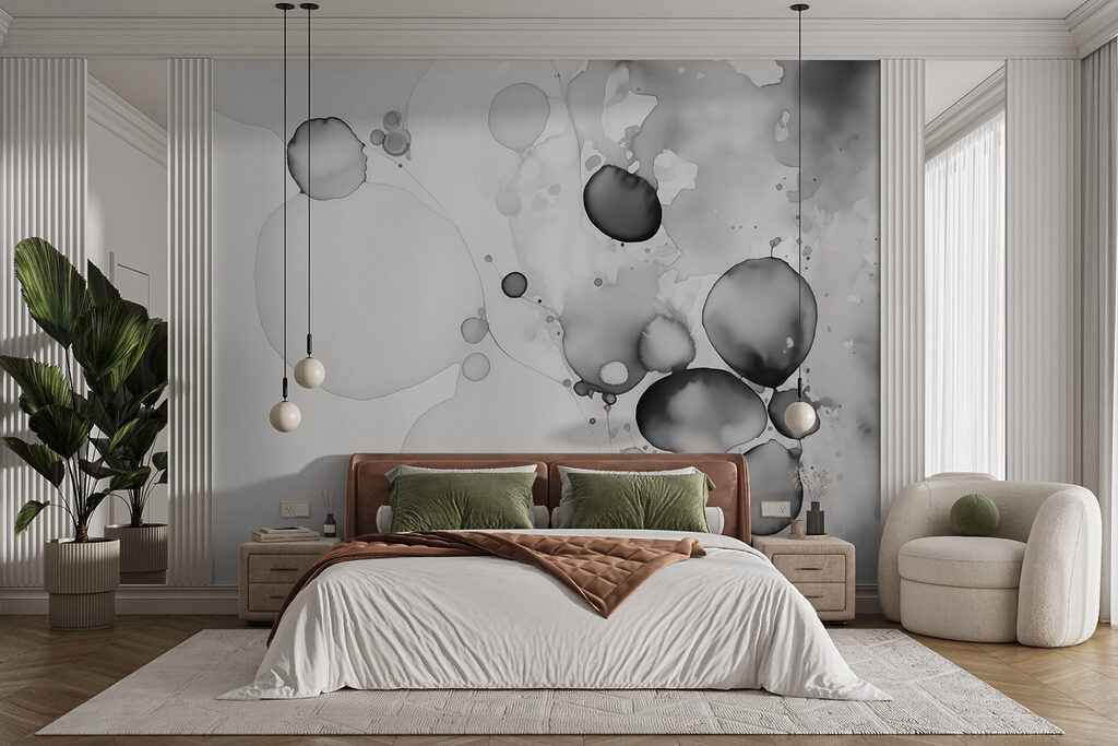 Círculos cinzentos sobre branco — interior 1