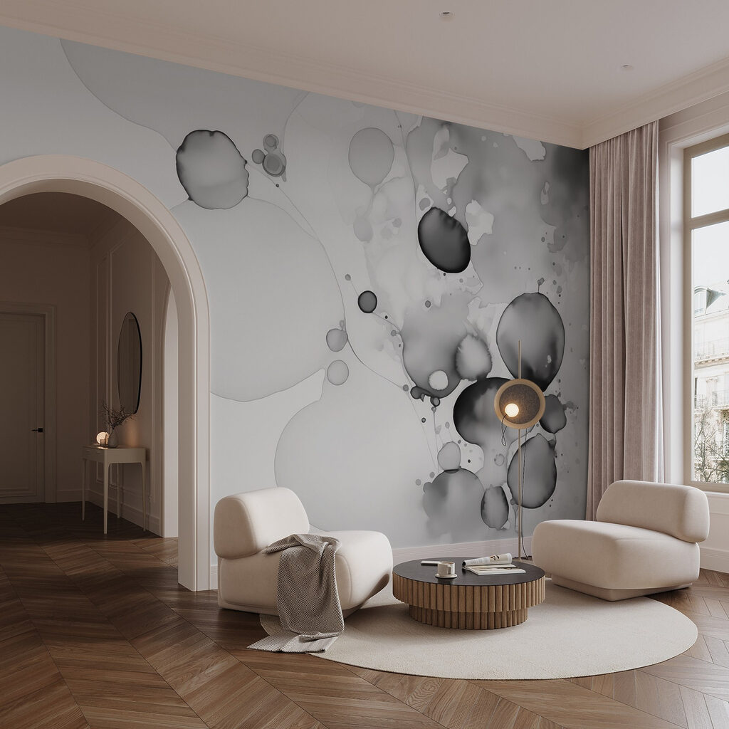 Círculos cinzentos sobre branco — interior 2