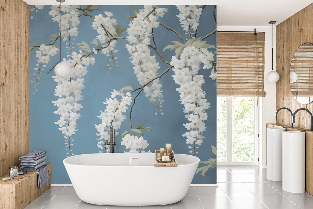 Bloesmo branco sobre azul-aço — interior 2