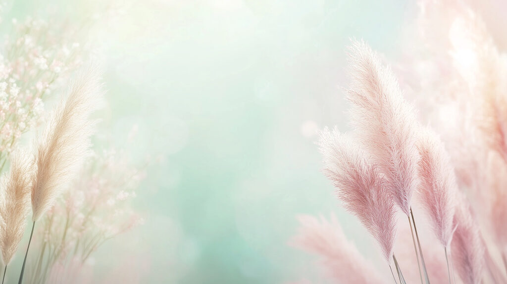 Pendões cor-de-rosa sobre verde — design completo