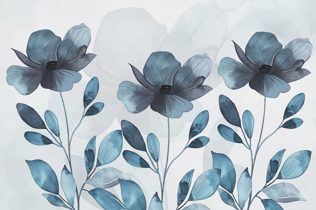 Flores sobre folhas ovais — design completo