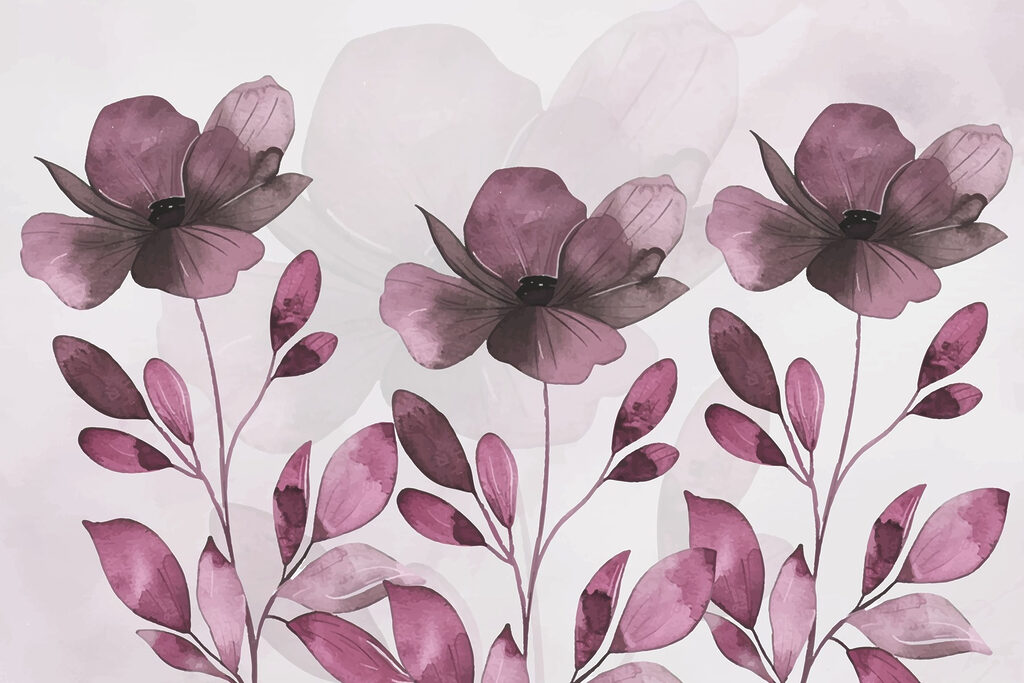 Flores sobre folhas ovais — design completo
