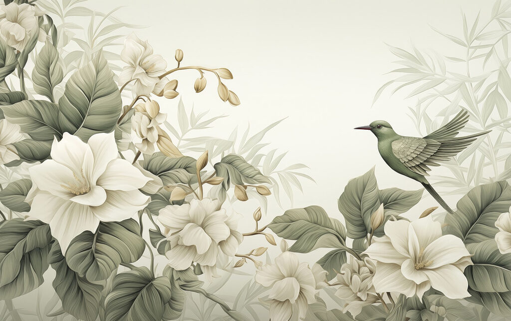 Colibri entre flores brancas — design completo