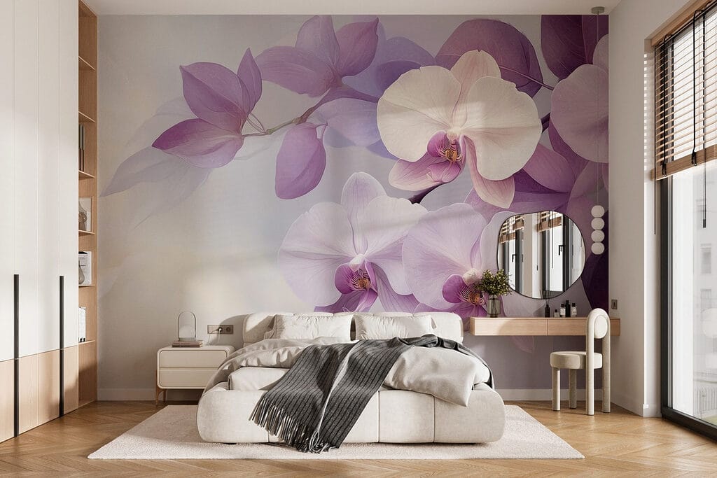 Orquídeas entre folhas roxas — interior 1