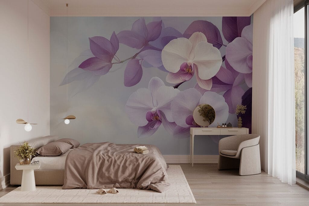 Orquídeas entre folhas roxas — interior 2