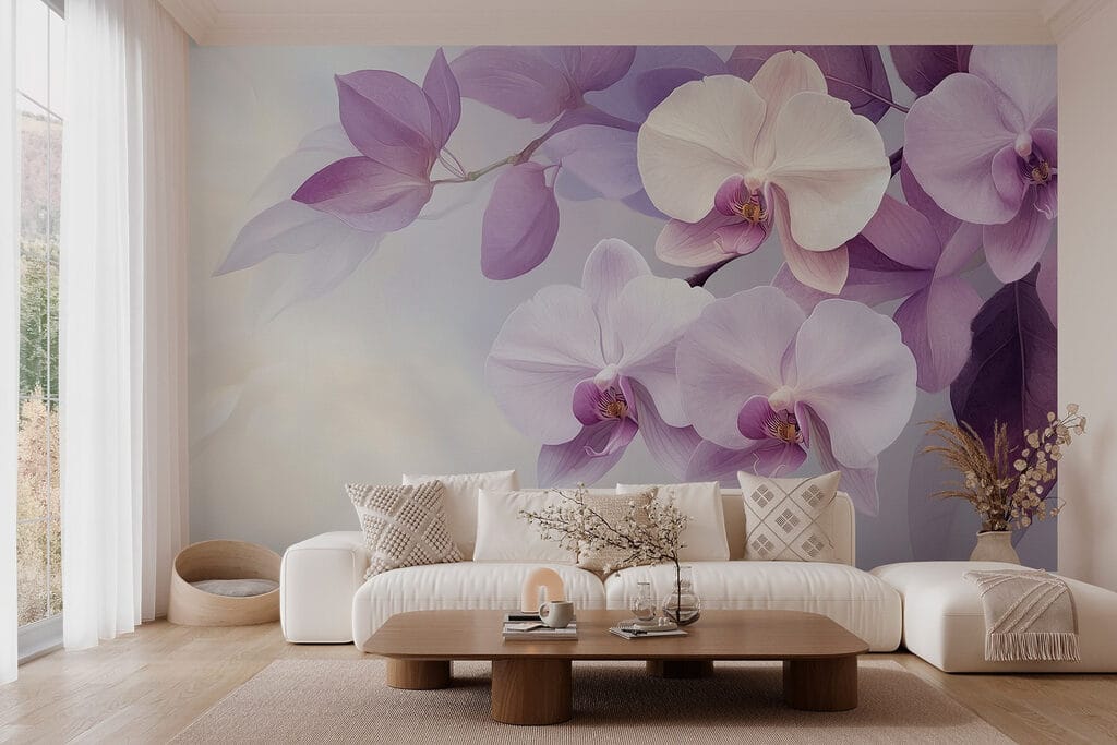 Orquídeas entre folhas roxas — interior 4