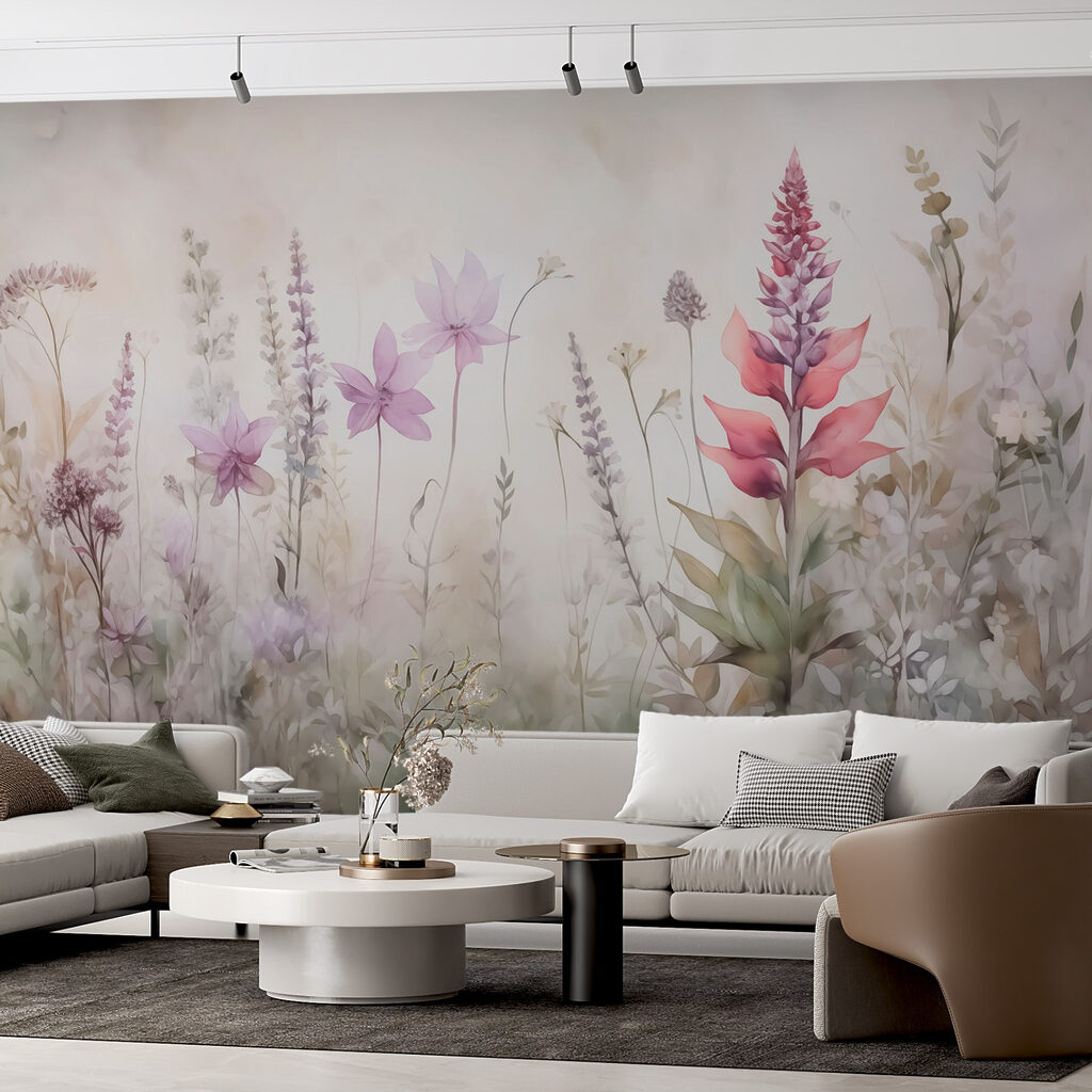 Flores cor-de-rosa no prado — interior 1