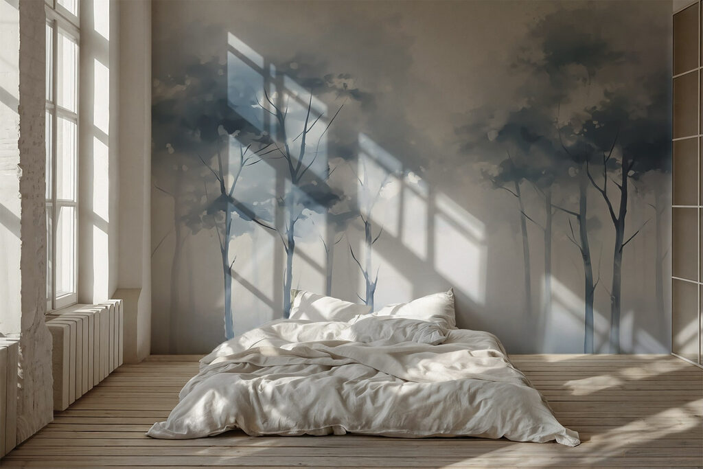 Árvores azuis na névoa — interior 1
