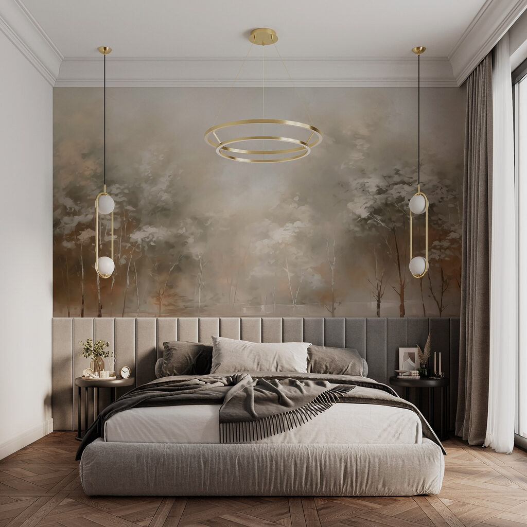 Luz quente entre troncos — interior 1