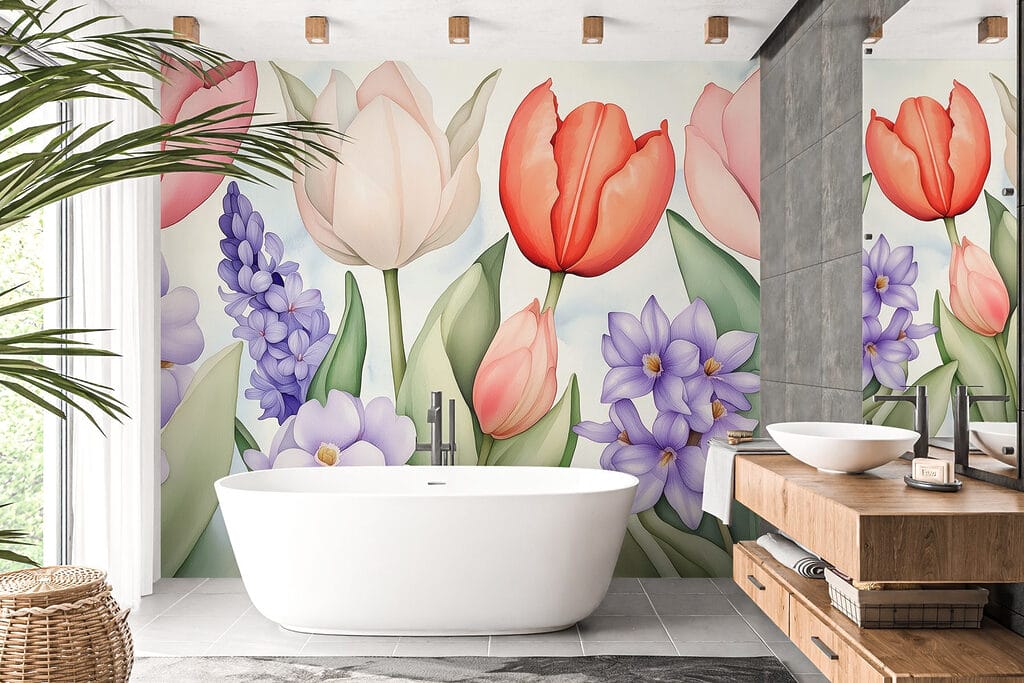 Tulipas entre flores roxas — interior 6