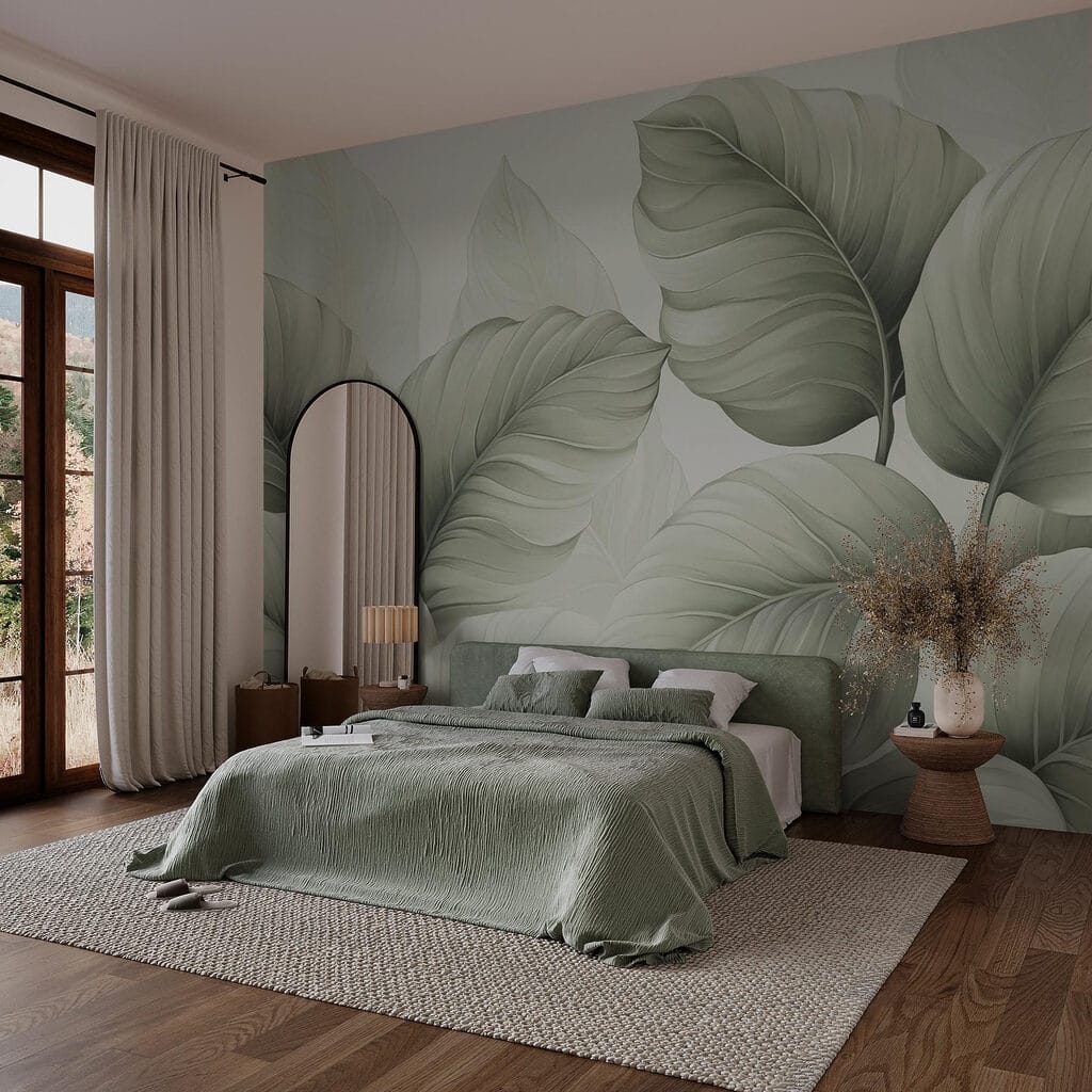 Grandes folhas com veios num interior