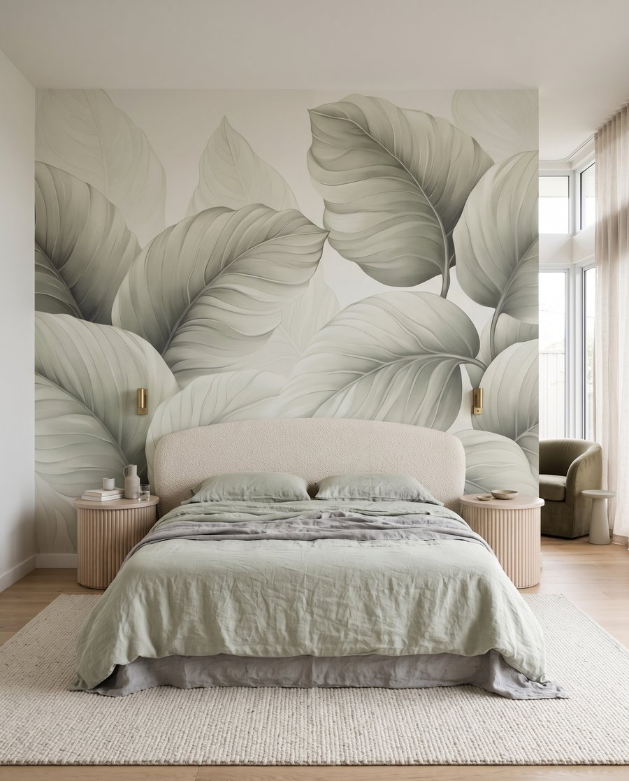 Grandes folhas com veios num interior