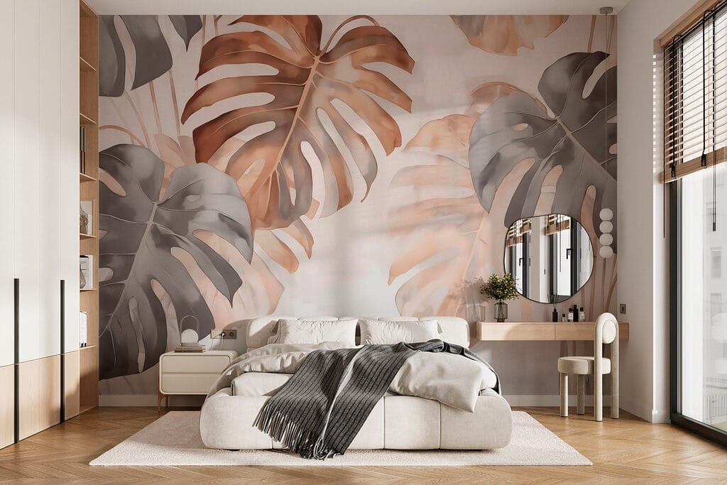 Folhas com aguarela suave num interior