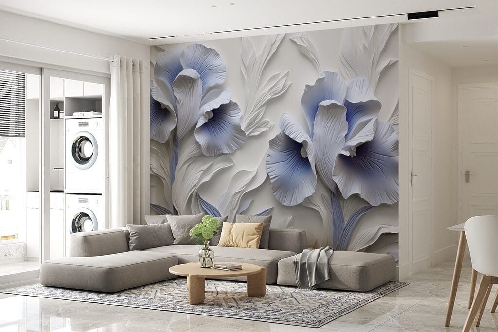 Flores azuis em relevo — interior 2
