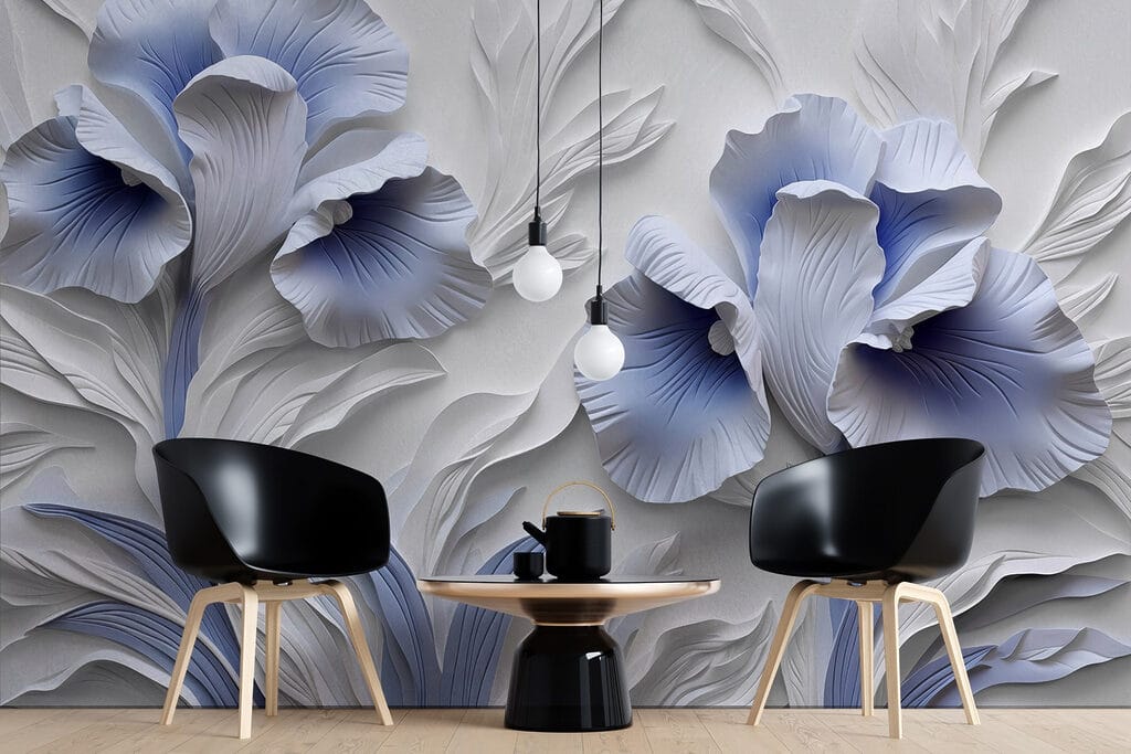 Flores azuis em relevo — interior 3