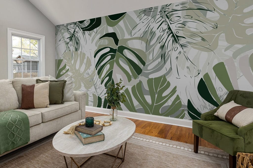 Folhas largas em verde — interior 2