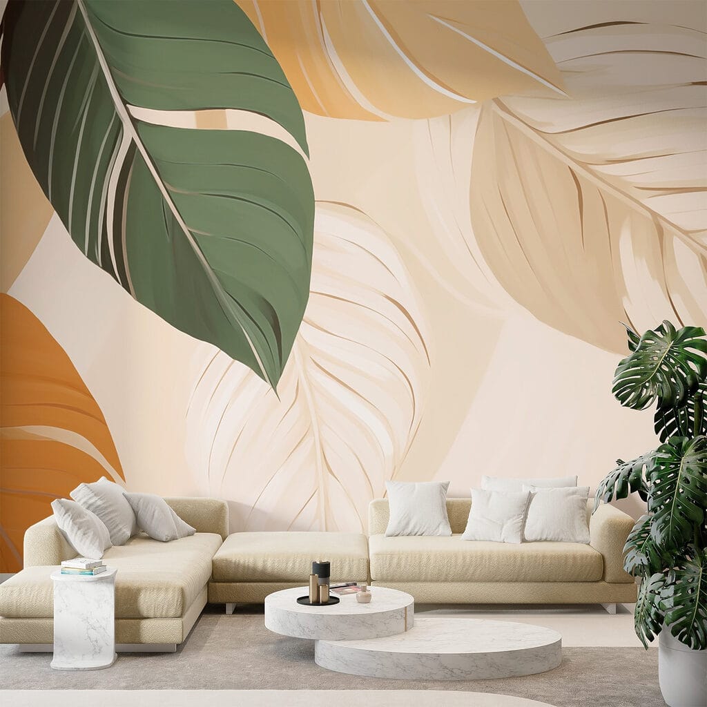 Folhas grandes em ocre — interior 3
