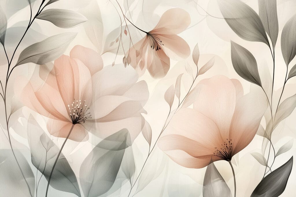 Flores pêssego entre folhas — design completo