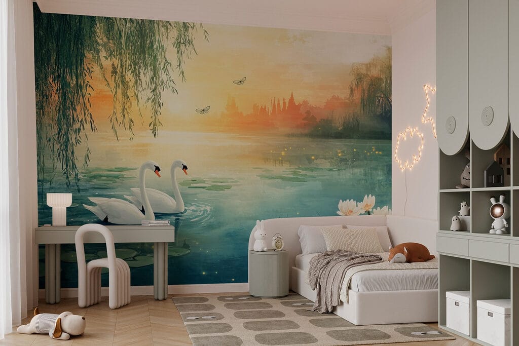 Cisnes ao entardecer dourado — interior 5