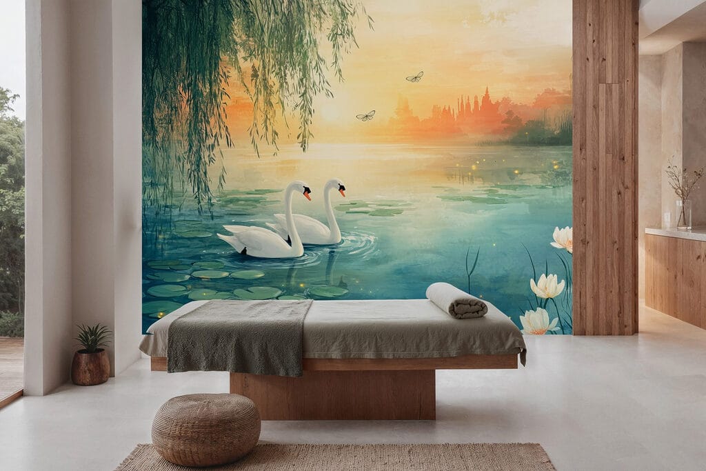 Cisnes ao entardecer dourado — interior 6