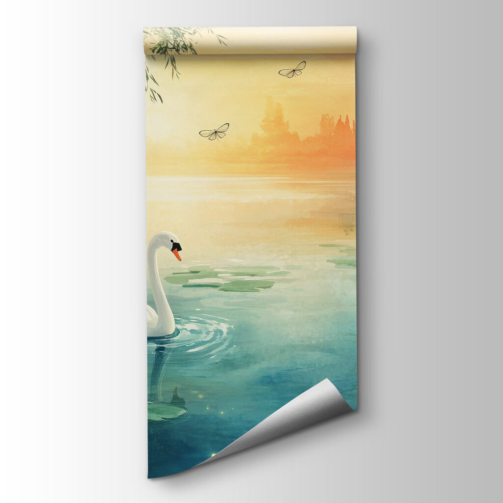 Cisnes ao entardecer dourado — vista do produto