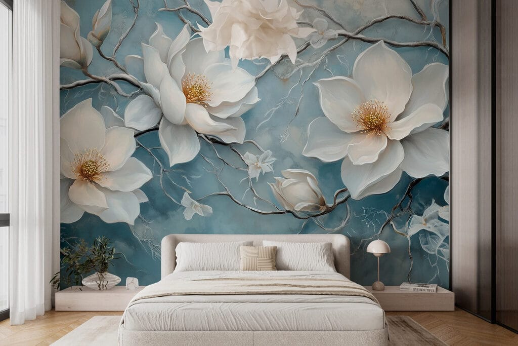 Magnólia sobre azul desgastado — interior 2