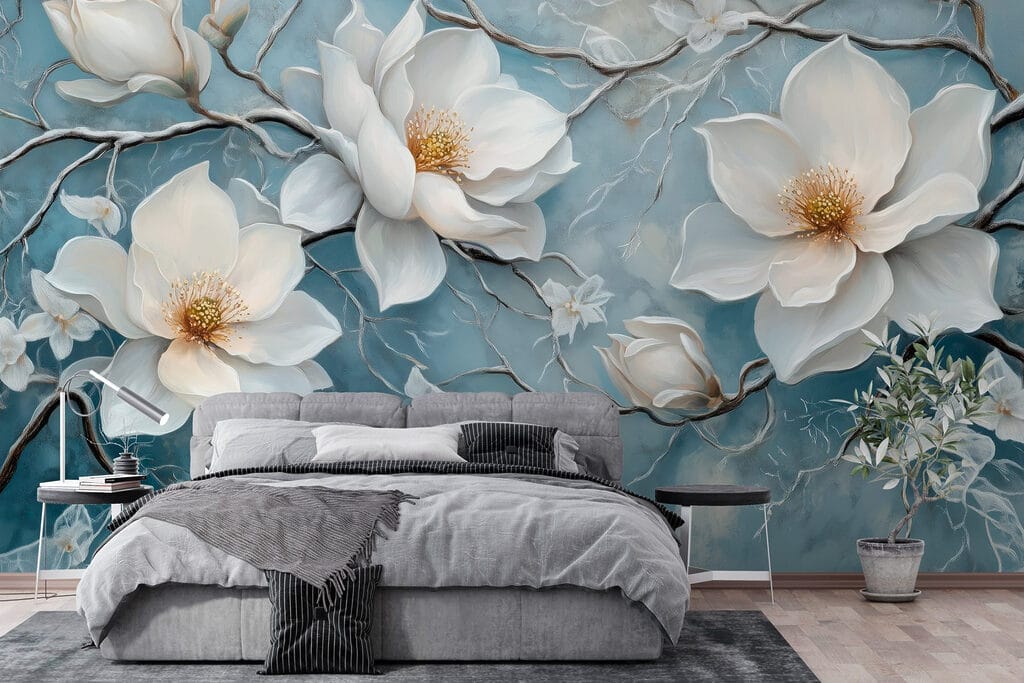 Magnólia sobre azul desgastado — interior 3