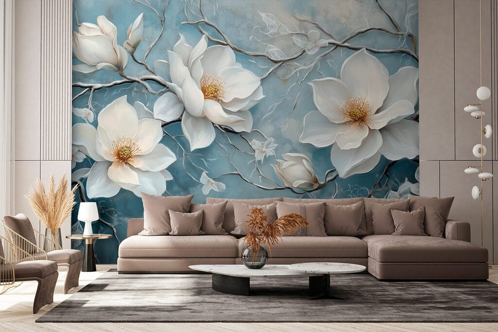 Magnólia sobre azul desgastado — interior 4