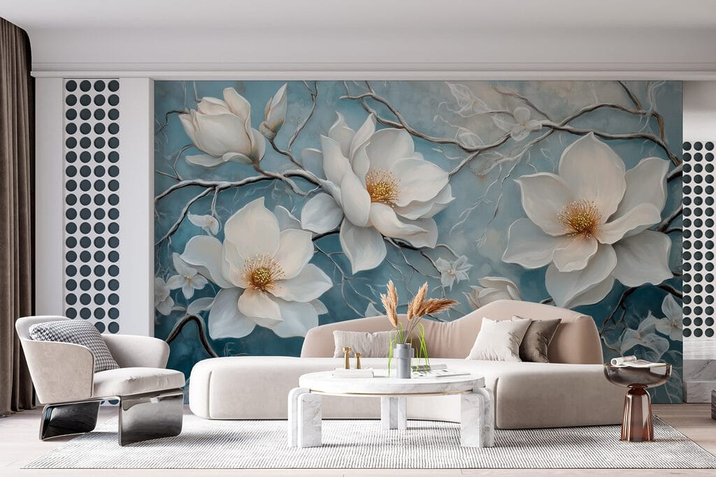 Magnólia sobre azul desgastado — interior 5